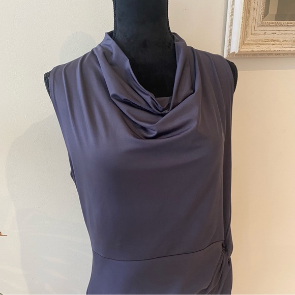 August Midi Dress Grey Cowl neck Satin Bodycon Classic and Elegant Size 14 - Picture 5 of 13